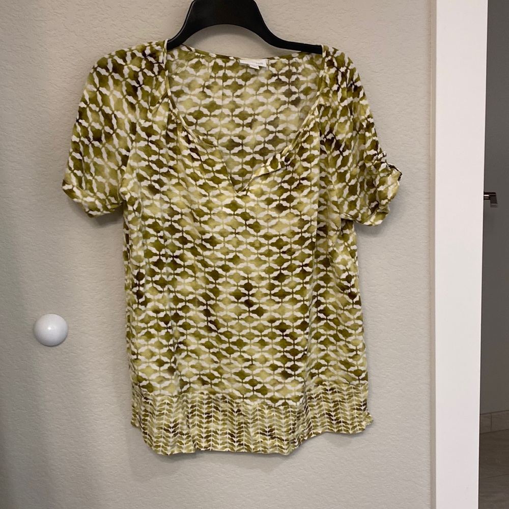 J. Jill green and white, short sleeve top.